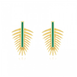 Ohrringe Glattes Edelstahl Stahlohrringe - Palmblatt - Grüne Emaille - 20*16 mm - Goldfarbe