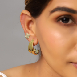 Steel Earrings Steel Earrings - Flower 26*17mm - Gold and Steel Color