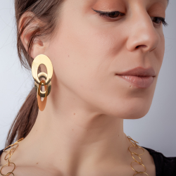 Steel Earrings Steel earrings - Triple Oval 65*26mm - Gold color and Steel