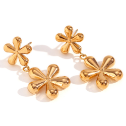 Ohrringe Glattes Edelstahl Stahlohrringe - Blume 33 mm - Goldfarbe und Stahl