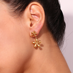 Steel Earrings Steel Earrings - Flower 33 mm - Gold Color and Steel