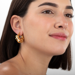 Pendiente Acero Liso Pendientes Acero Hueco - Croissant 30 mm - Color Oro y Acero