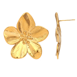 Ohrringe Glattes Edelstahl Stahlohrringe - Blume 32 mm - Goldfarbe