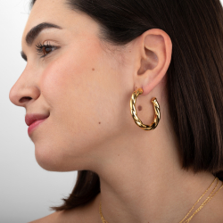 Pendiente Acero Liso Pendientes Acero Hueco - Aro Trenzado 42 mm - Color Oro y Acero