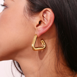 Steel Earrings Hollow Steel Earrings - Triangle 38 mm - Gold Color and Steel