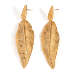 Steel Earrings Steel Earring - Large Leaf 83 mm - Gold Color