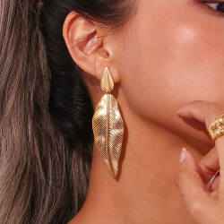 Steel Earrings Steel Earring - Large Leaf 83 mm - Gold Color