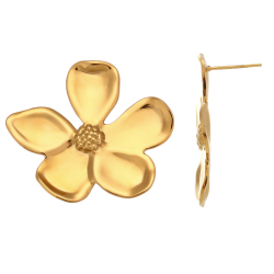 Ohrringe Glattes Edelstahl Stahlohrring - Blume - 32 mm - Goldfarbe