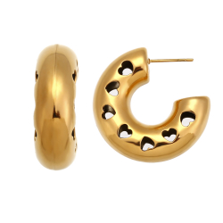 Steel Earrings Perforated Heart Hoop Earrings - 31 mm - Gold Color