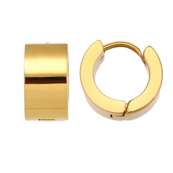Steel Earrings Chunky Huggies - Hoop Earrings - 14 mm - Gold Color and Silver Color