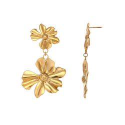 Boucles D'Oreilles Acier Lisse Boucle d'oreille en acier - Fleur - 57*40mm - Couleur Or