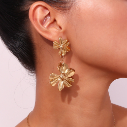 Steel Earrings Steel Earring - Flower - 57*40mm - Gold Color