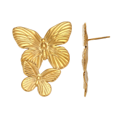 Ohrringe Glattes Edelstahl Stahlohrring - Schmetterling - 40*30 - Goldfarbe