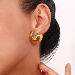 Pendiente Acero Liso Pendientes Acero Curve - 25 mm - Color Oro y Plata