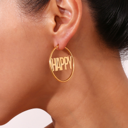 Steel Earrings HAPPY Steel Hoop Earring - 40*2 mm - Gold Color