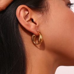 Steel Earrings Teardrop Hoop Earrings - 25mm  - Gold Color and Color Silver