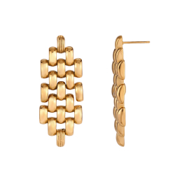 Steel Earrings Steel earring - Bricks - 47 mm - Gold and Steel Color
