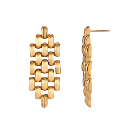  Steel earring - Bricks - 47 mm - Gold and Steel Color