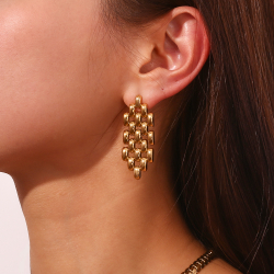 Steel Earrings Steel earring - Bricks - 47 mm - Gold and Steel Color
