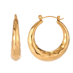 Pendiente Acero Liso Pendientes Acero Hueco - Aro Martillado 32 mm - Color Oro