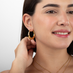 Pendiente Acero Liso Pendientes Acero Hueco - Aro Martillado 32 mm - Color Oro