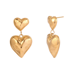 Steel Earrings Steel Earrings - Double Heart - 20 & 14 mm - Gold Color and Silver Color