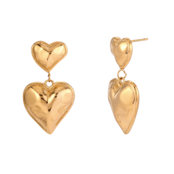  Steel Earrings - Double Heart - 20 & 14 mm - Gold Color and Silver Color