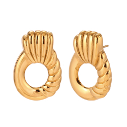 Steel Earrings Hollow Steel Earrings With Stripes - 30 mm - Gold Color and Steel