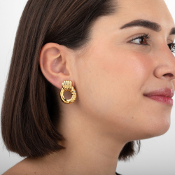 Steel Earrings Hollow Steel Earrings With Stripes - 30 mm - Gold Color and Steel