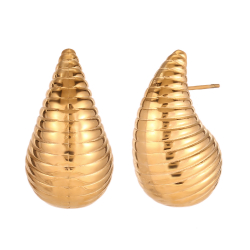  Steel Earring - Teardrop with stripes 31,50mm - Gold Color and Silver