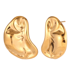 Ohrringe Glattes Edelstahl Stahlohrringe - Träne 33 mm - Goldfarbe und Stahl