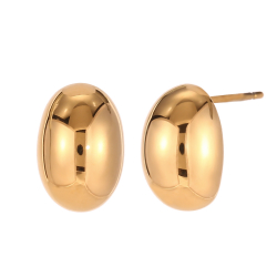 Steel Earrings Oval Earrings - 14 mm - Gold Color and Steel Color