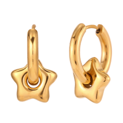 Pendiente Acero Liso Pendiente Acero - Aro 18 mm - Estrella 13 mm - Color Oro y Plata