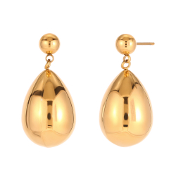Pendiente Acero Liso Pendientes Acero Gota - 30 mm - Color Oro y Color Plata