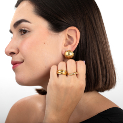 Steel Earrings Steel Earring - Bonbon with stripes 20mm - Gold ColAcier and Steel