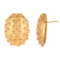 Ohrringe Glattes Edelstahl Stahlohrring - Oval mit Punkten - 21 mm- Farbe Gold und Stahl