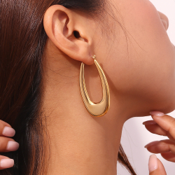 Pendiente Acero Liso Pendiente Acero - Aro Oval - 53*26 mm - Color Oro y Plata