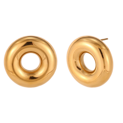 Pendiente Acero Liso Pendientes Acero Donut - 28 mm - Color Oro y Color Plata