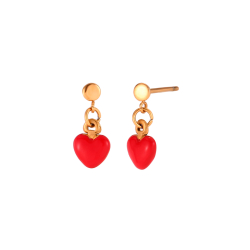 Pendiente Acero Liso Pendiente Acero - Corazón Rojo - 14 mm - Color Oro y Color Plata