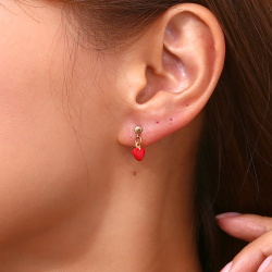 Pendiente Acero Liso Pendiente Acero - Corazón Rojo - 14 mm - Color Oro y Color Plata
