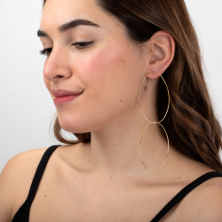 Steel Earrings Steel Earrings - Double Oval Hoop - 110 mm - Gold Color and Steel Color