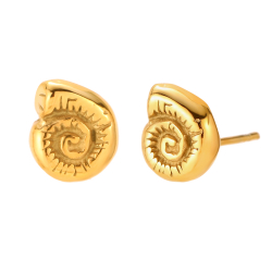 Ohrringe Glattes Edelstahl Stahlohrringe - Fossile Schnecke - 10 mm - Gold und Silber