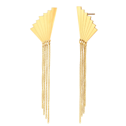 Boucles D'Oreilles Acier Lisse Boucles d'oreilles en acier - Éventail avec chaînes - 90 mm - Couleur or et argent