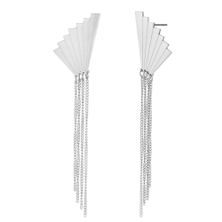 Steel Earrings Steel Fan Earrings with Chains - 90mm - Gold and Silver