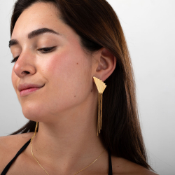 Ohrringe Glattes Edelstahl Stahlohrringe - Fächer mit Ketten - 90mm - Gold- und Silberfarbe