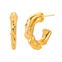 Steel Earrings Hammered Steel Earring - 27 mm - Gold Color and Silver Color