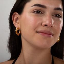 Steel Earrings Hammered Steel Earring - 27 mm - Gold Color and Silver Color
