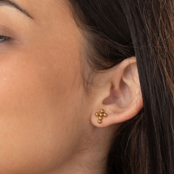 Boucles D'Oreilles Acier Lisse Boucle d'oreille en acier lisse - Croix boule - 12 mm - Or et argent
