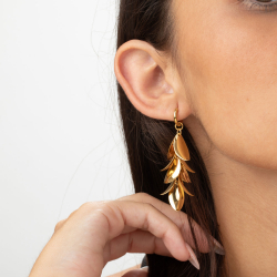 Boucles D'Oreilles Acier Lisse Boucles d'oreilles en acier - Créoles 12 mm - Grappe de feuilles - 60 mm - Or et argent