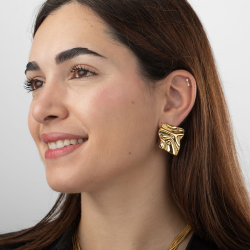 Steel Earrings Earring Stainless Steel Smooth - 35 mm - Gold and Rhodium Color